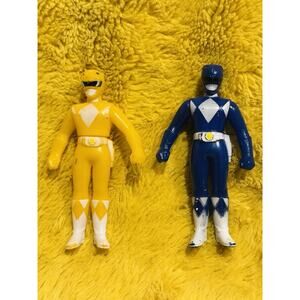 Vintage 1992 Bandai Power Ranger Figures, Blue & Yellow 4.5" Soft Vinyl Kids Toy